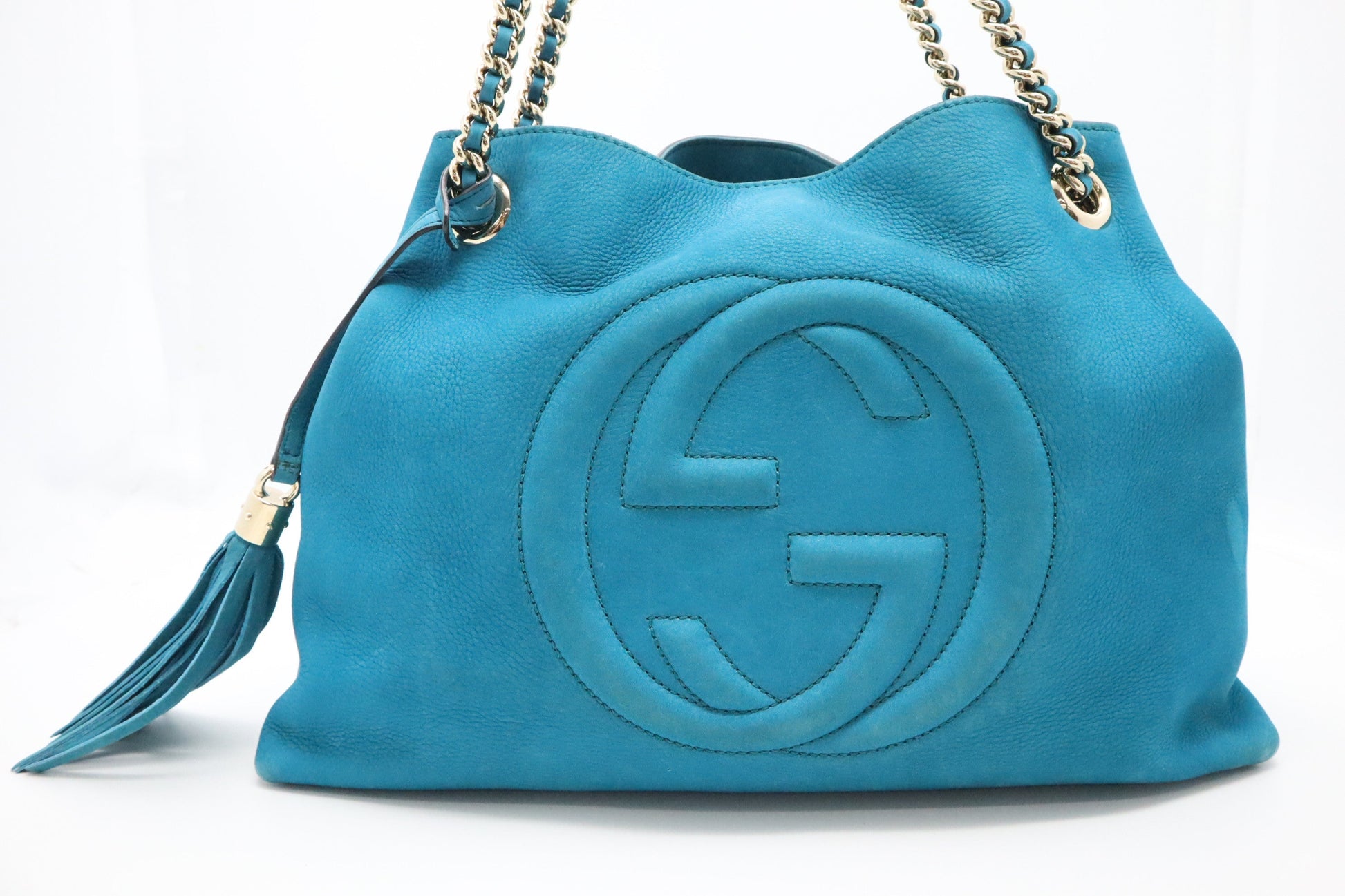 Gucci Soho Chain Shoulder Bag in Turquoise Nubuck