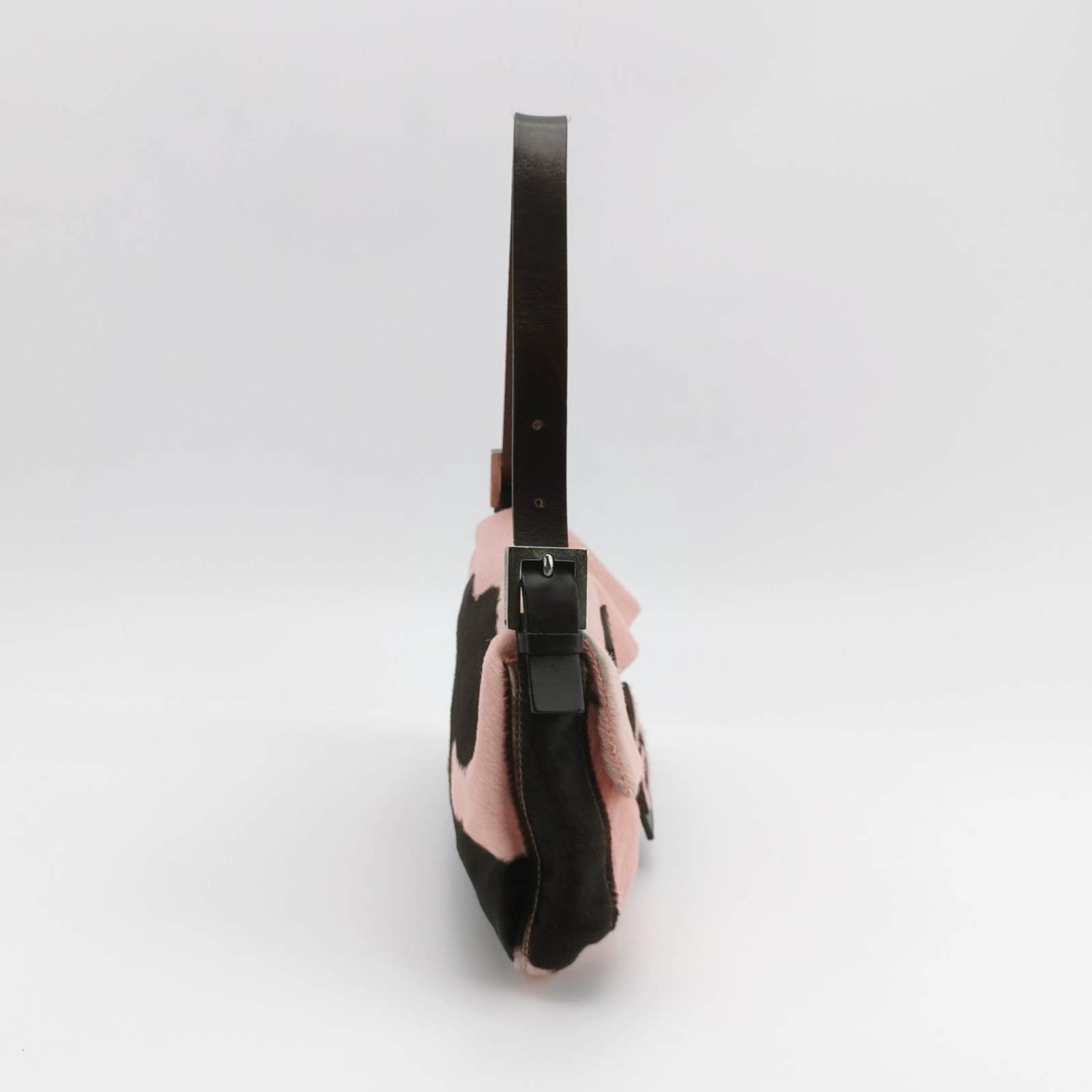 Fendi Baguette Pony Style Calfskin Leather Shoulder Bag in Pink Cow Print