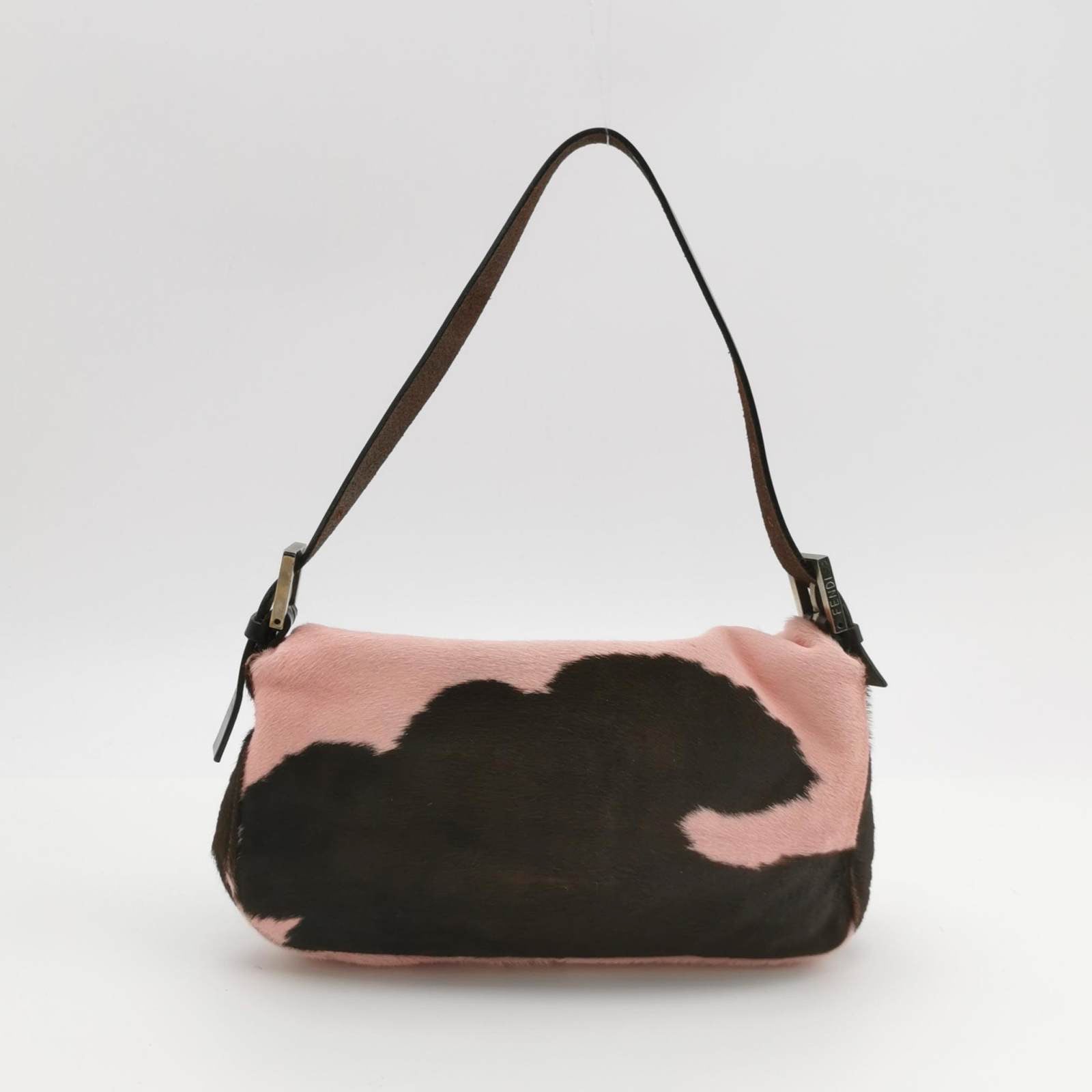 Fendi Baguette Pony Style Calfskin Leather Shoulder Bag in Pink Cow Print