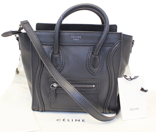 CELINE Black Leather Nano Luggage Shoulder Bag
