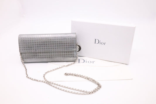 Dior Croisiere Wallet on Chain in Silver Micro-Cannage Leather