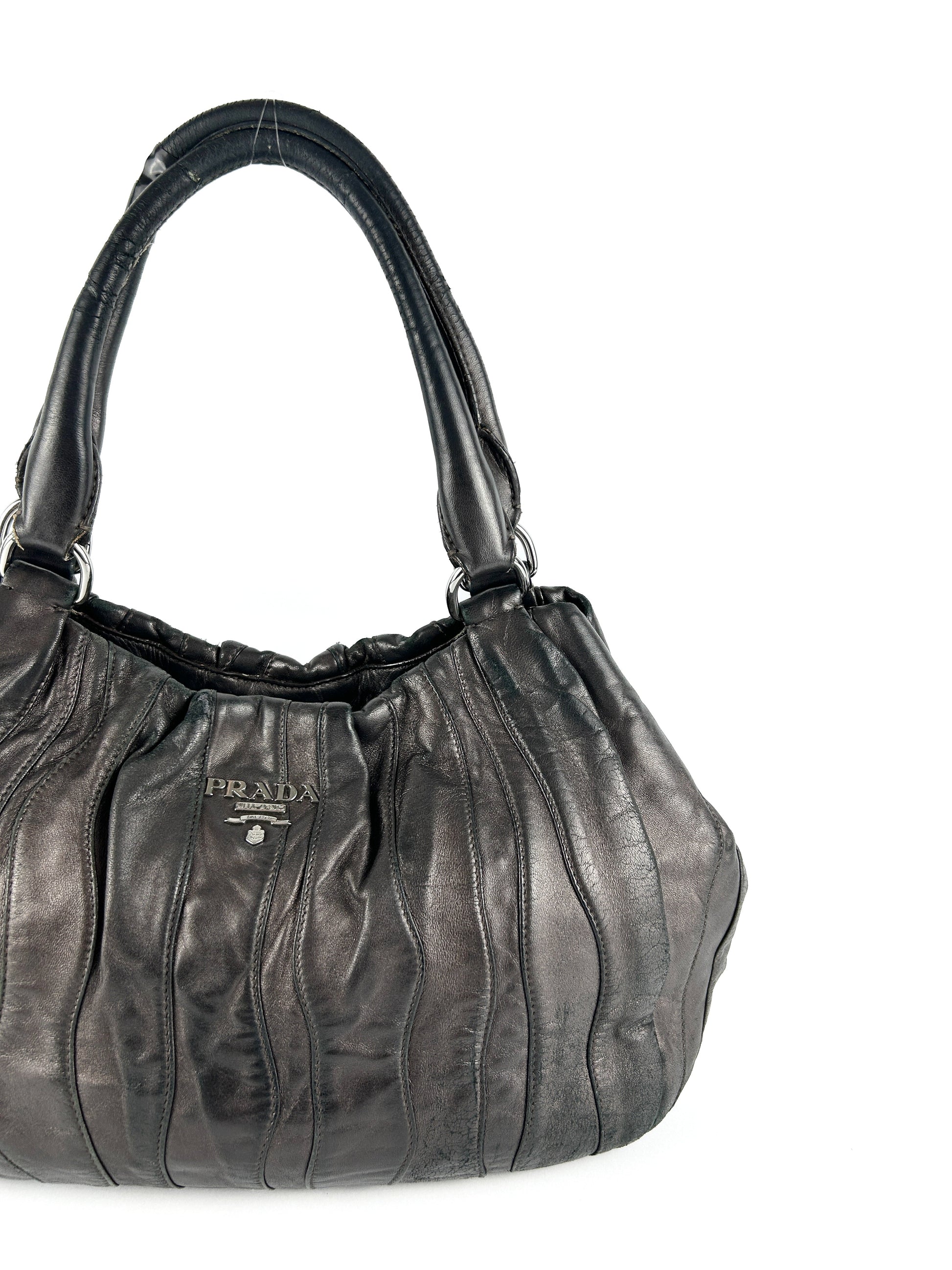 Prada Tessuto Nappa Waves Dark Brown Hobo Bag 2000s