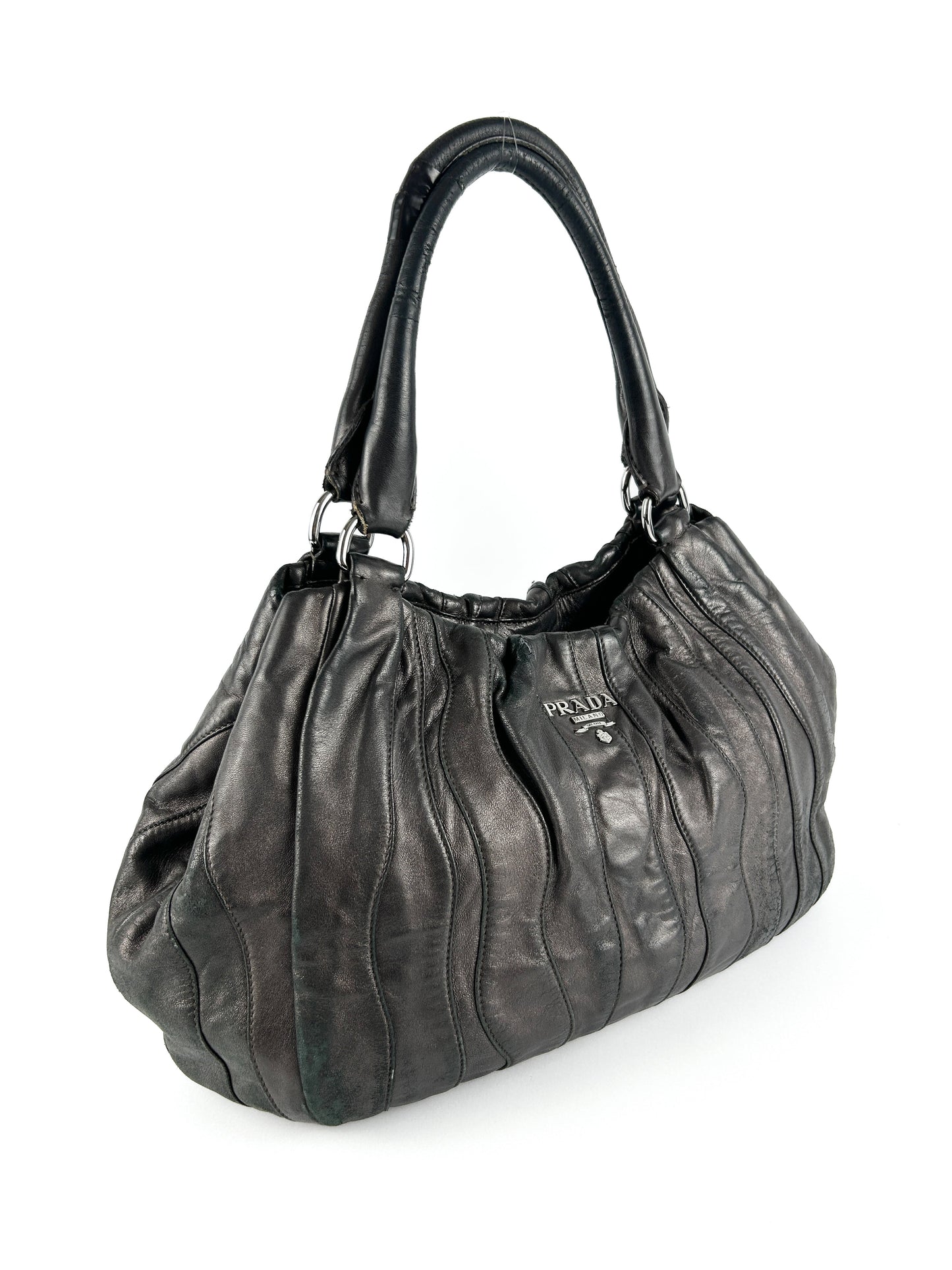 Prada Tessuto Nappa Waves Dark Brown Hobo Bag 2000s