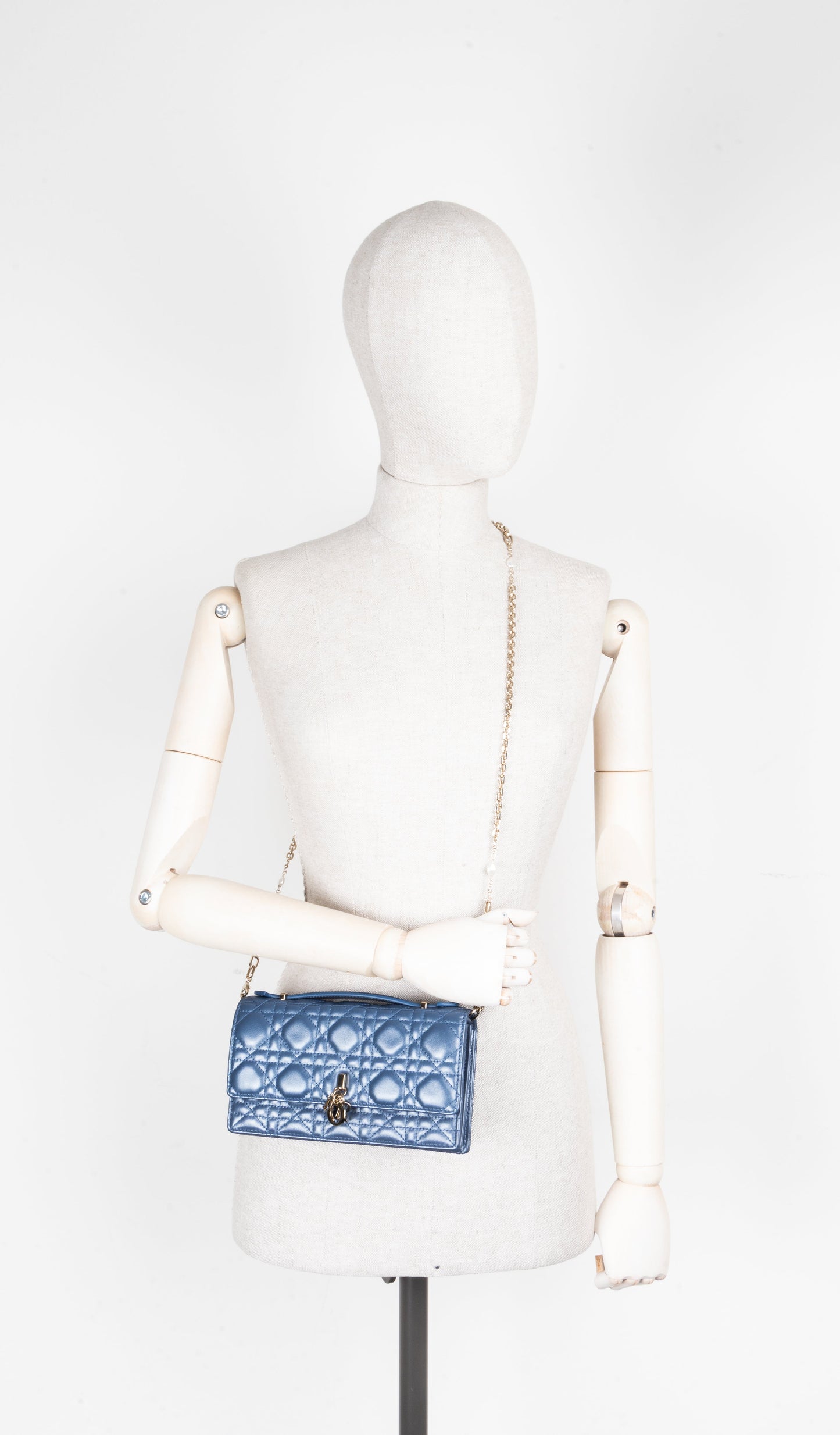 CHRISTIAN DIOR My Dior Top Handle Bag Cannage Pearl Blue