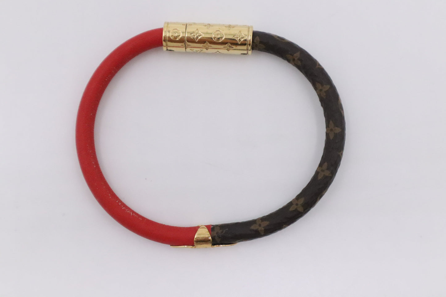 Louis Vuitton Daily Confidential Bracelet in Mini Monogram Canvas and Red Leather
