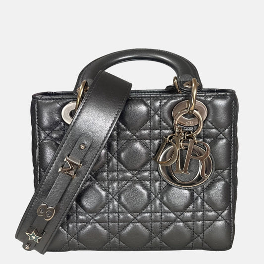 Lady Dior Small ABCdior Gunmetal Grey Cannage Lambskin Handbag with ABC Strap