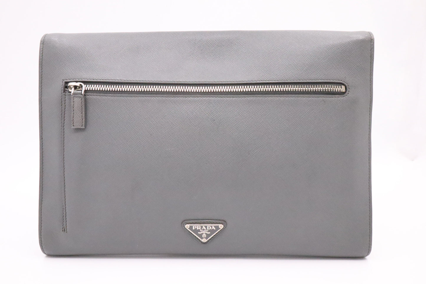 Prada Document Clutch in Gray Leather