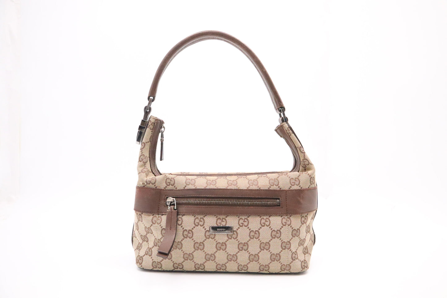 Gucci Shoulder Bag in GG Canvas and Brown Leather