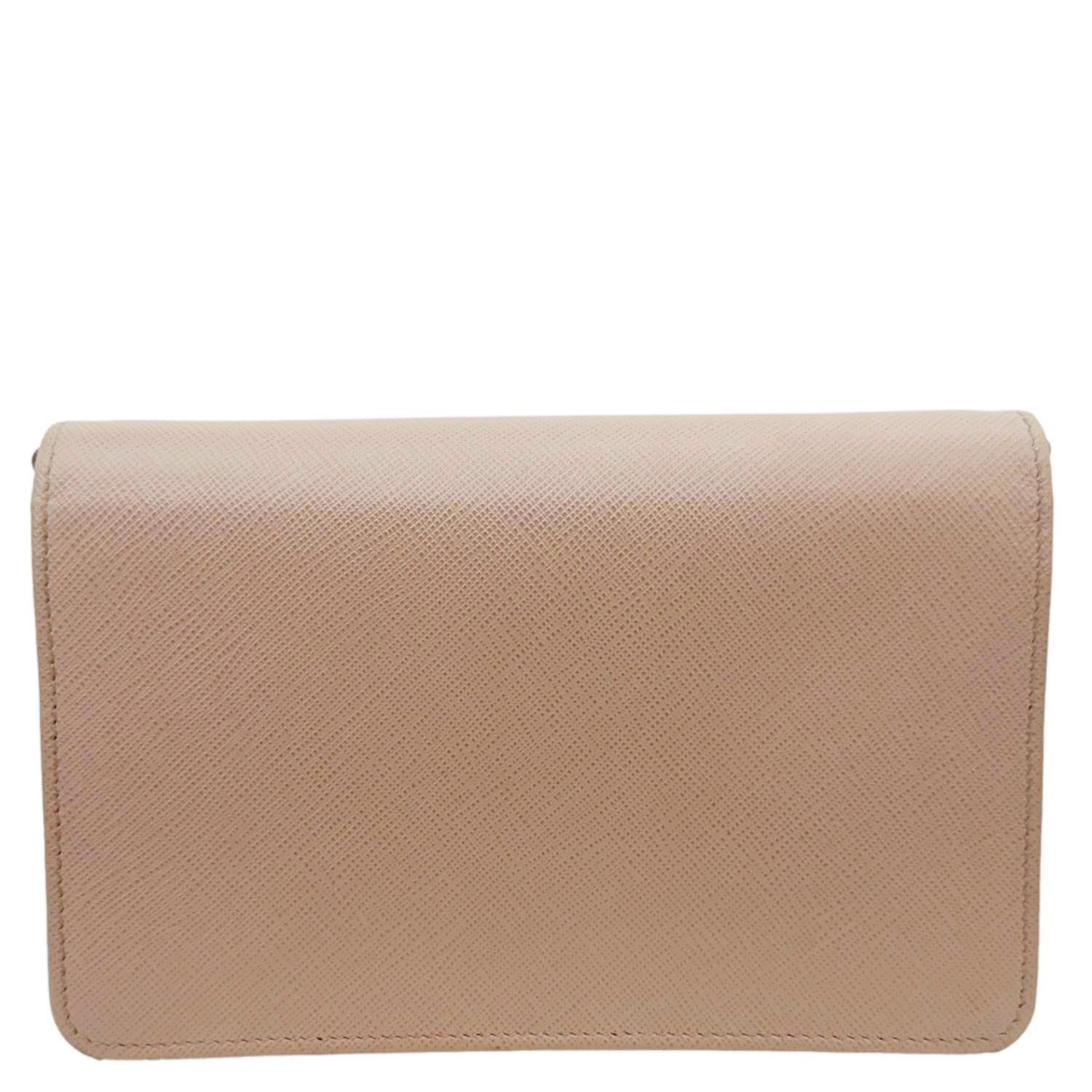 PRADA Soft Calfskin Saffiano Leather Chain Shoulder Bag Cipria