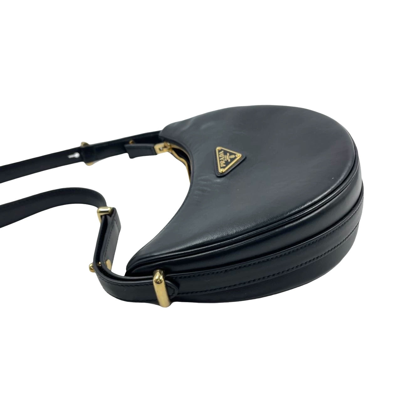 Prada ArquÃ © black calfskin leather shoulder bag Crescent Moon Shape