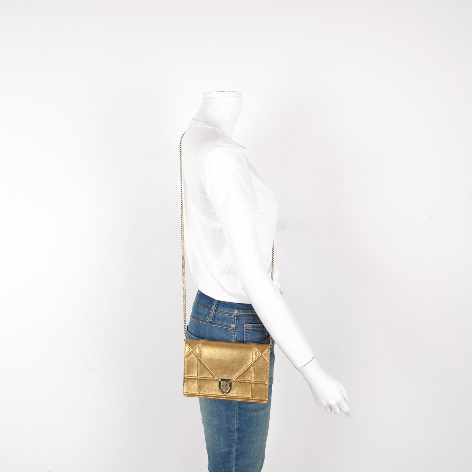 Dior Diorama Wallet on Chain Gold Metallic Patent Leather Crossbody Bag