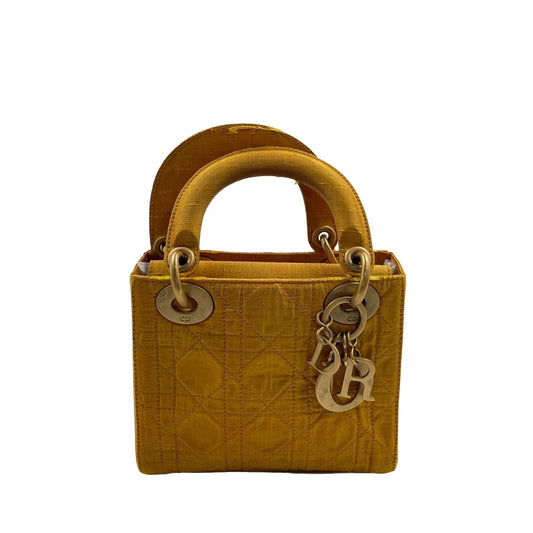 Lady Dior Mini Mustard Yellow Silk Cannage Handbag