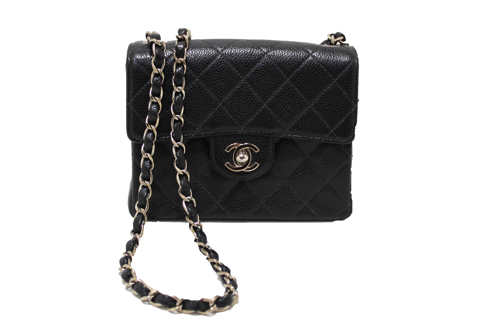 Chanel Black Quilted Caviar Leather Square Mini Classic Flap Bag