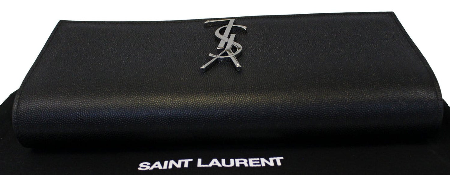SAINT LAURENT Kate Black Leather Clutch
