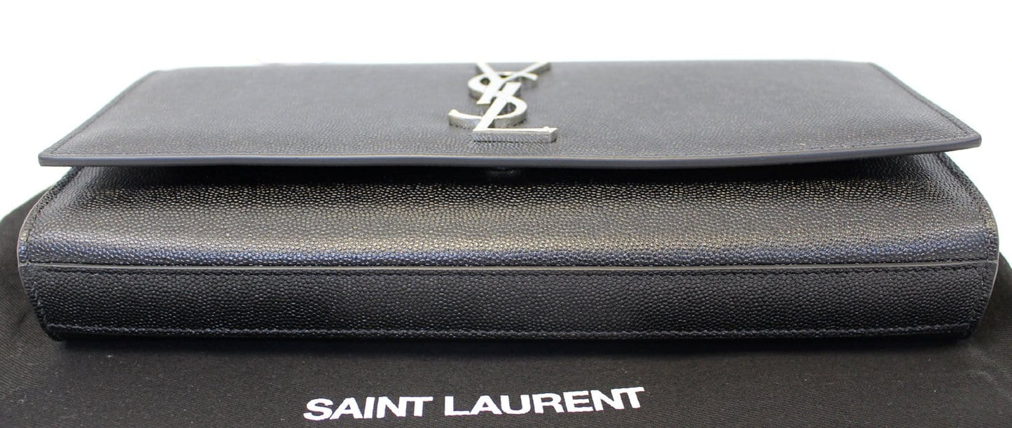 SAINT LAURENT Kate Black Leather Clutch