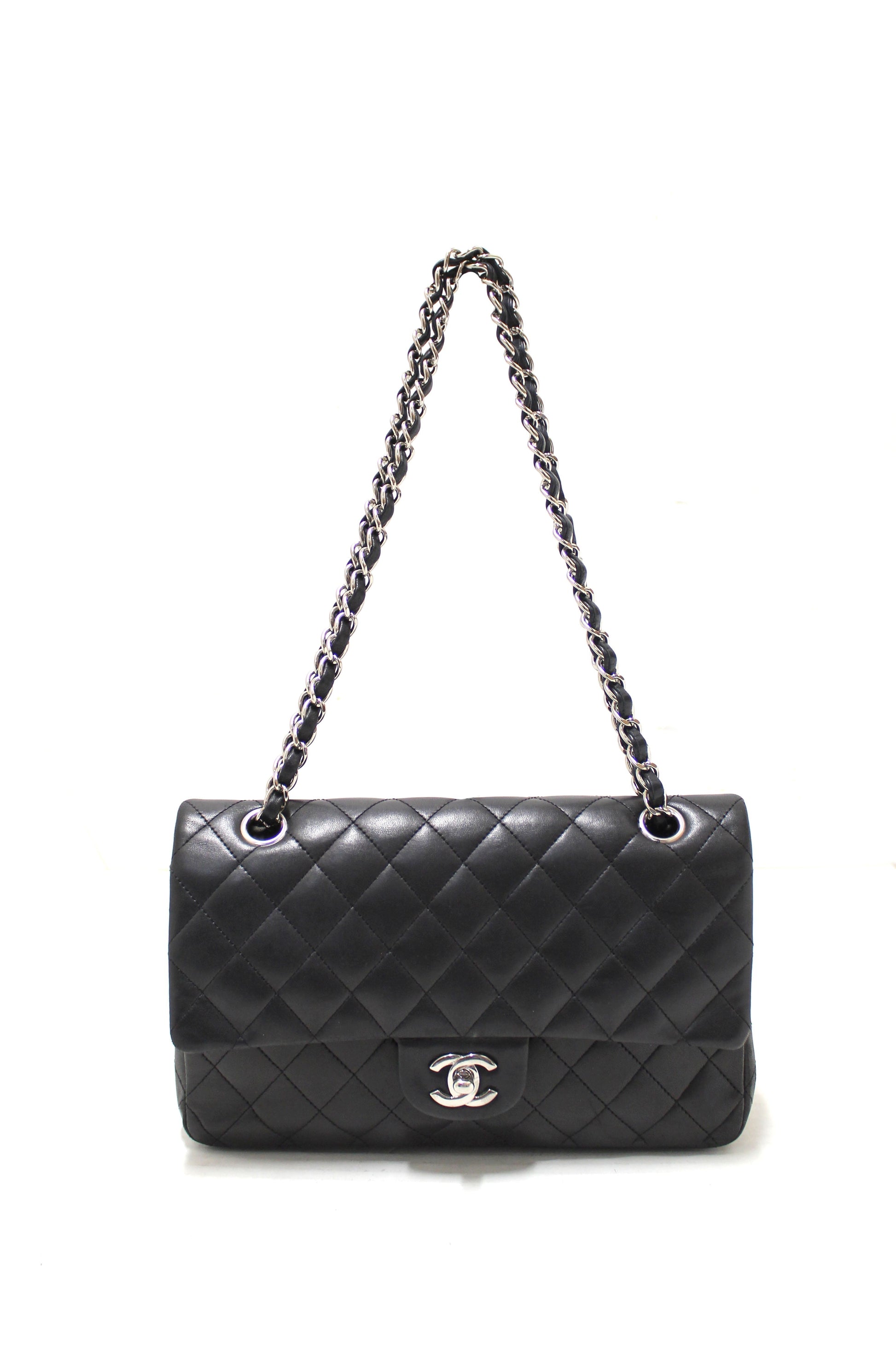 Chanel Black Lambskin Leather Medium Classic Flap Chain Bag