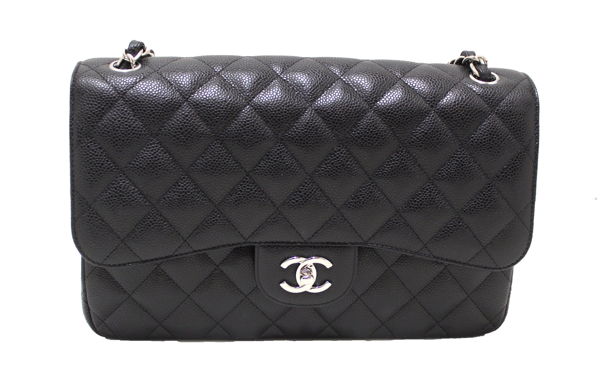 Chanel Black Quilted Caviar Leather Classic Jumbo Double Flap Bag