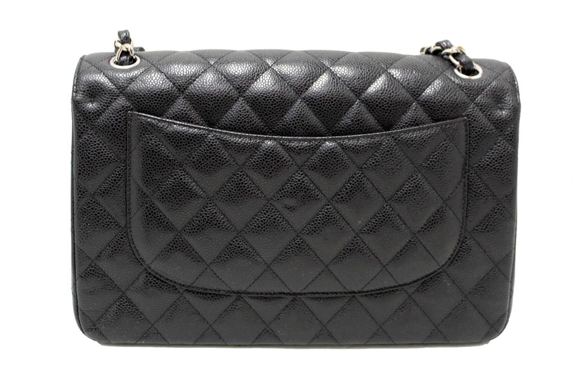 Chanel Black Quilted Caviar Leather Classic Jumbo Double Flap Bag