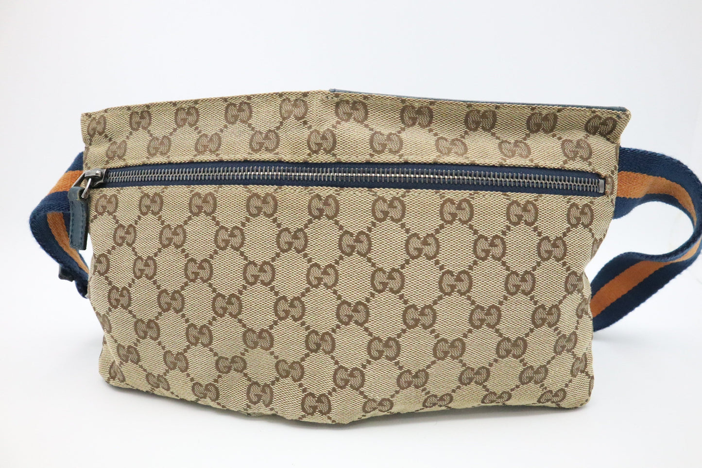 Gucci Waist Bag in Brown GG Canvas & Blue Leather