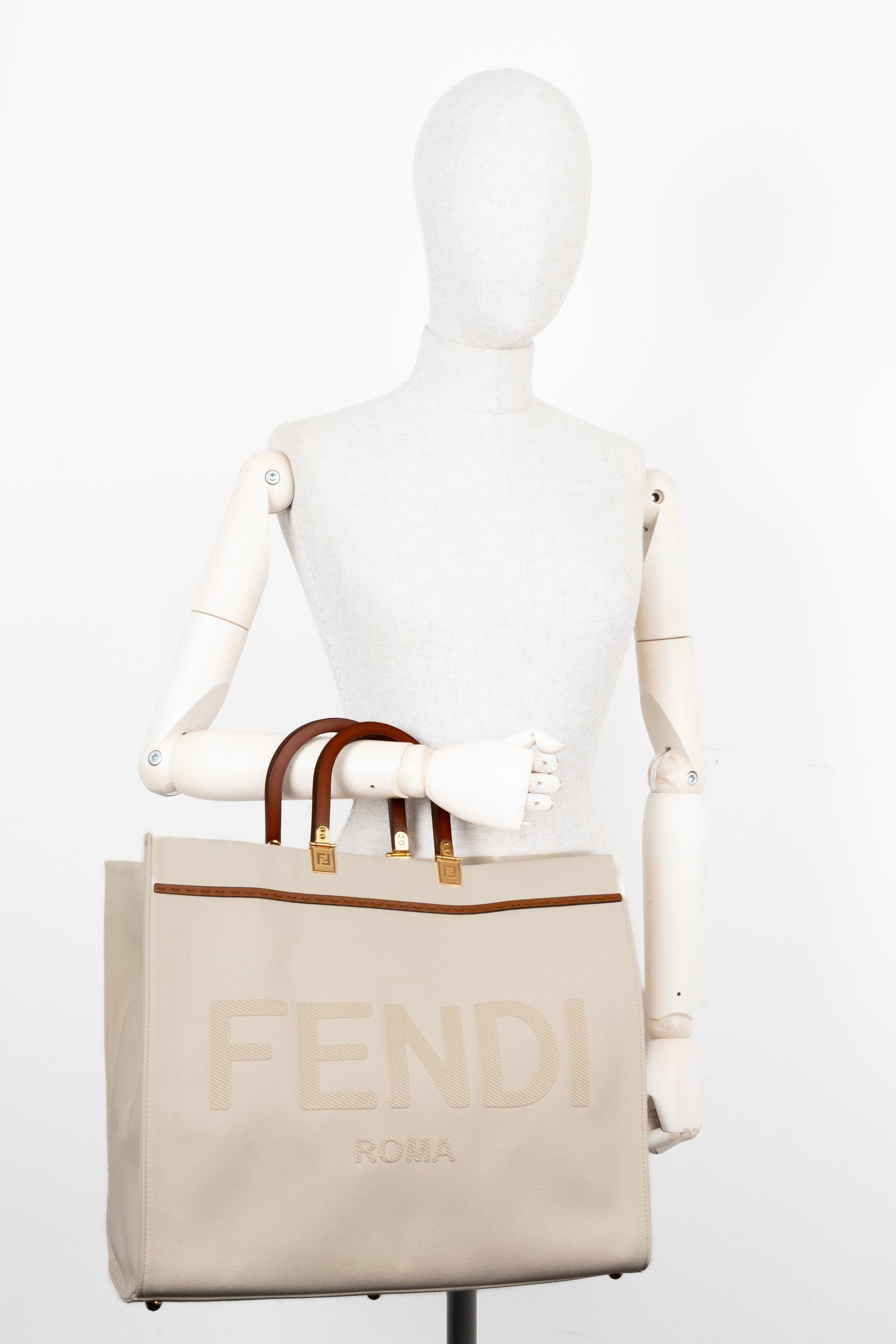 FENDI Sunshine Large Tote Bag Canvas Ivory