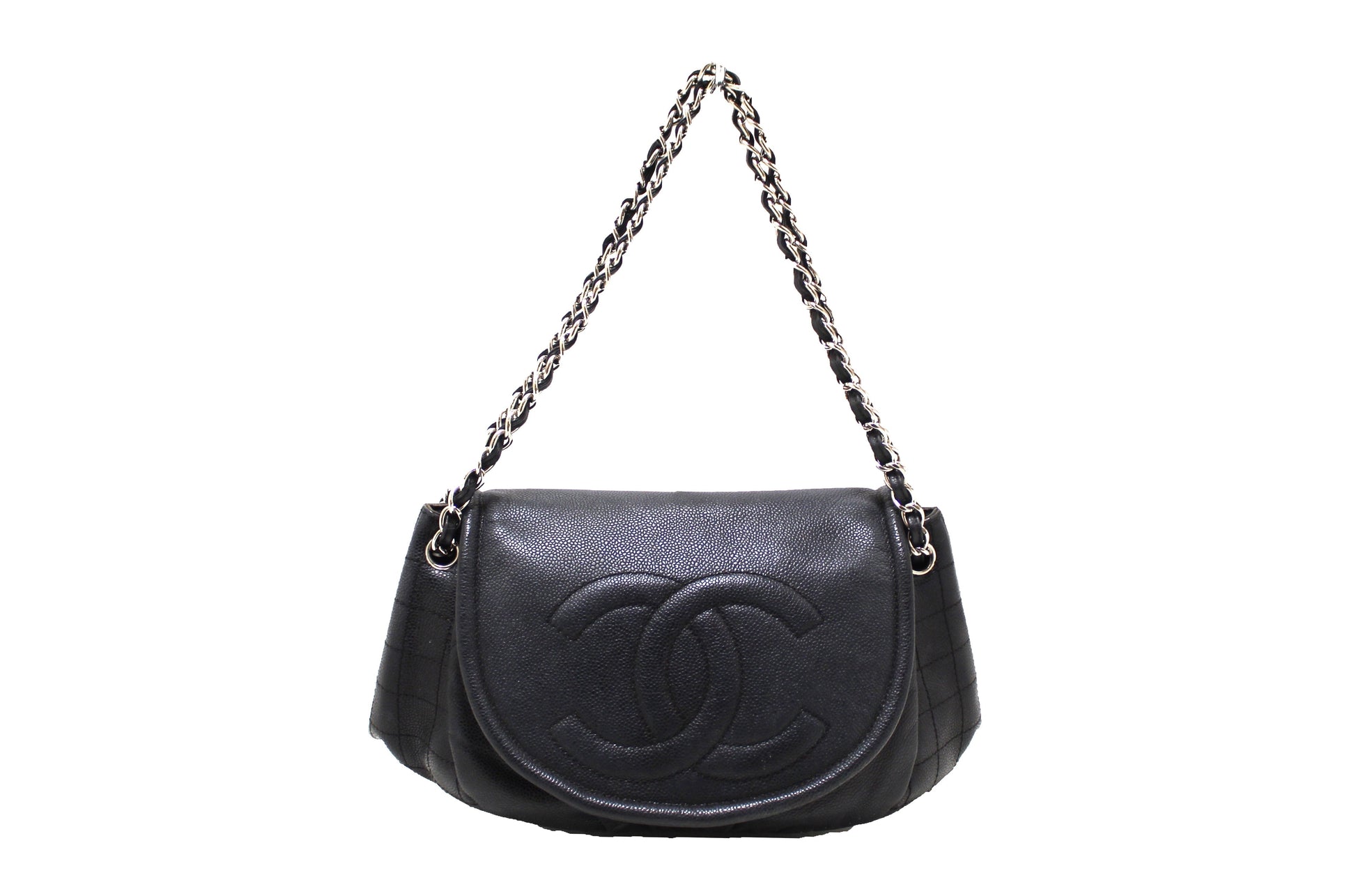 Chanel Black Caviar Leather Timeless Large Half Moon Flap Bag