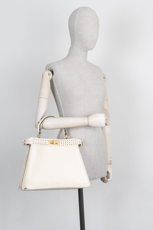 FENDI Peekaboo ISeeU Woven Handbag Cream