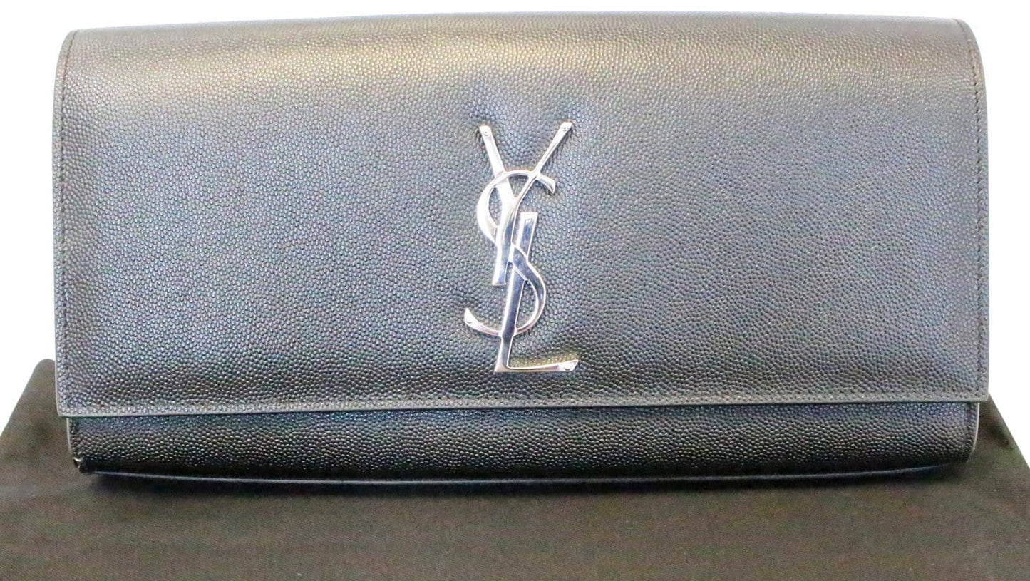 SAINT LAURENT Kate Black Leather Clutch