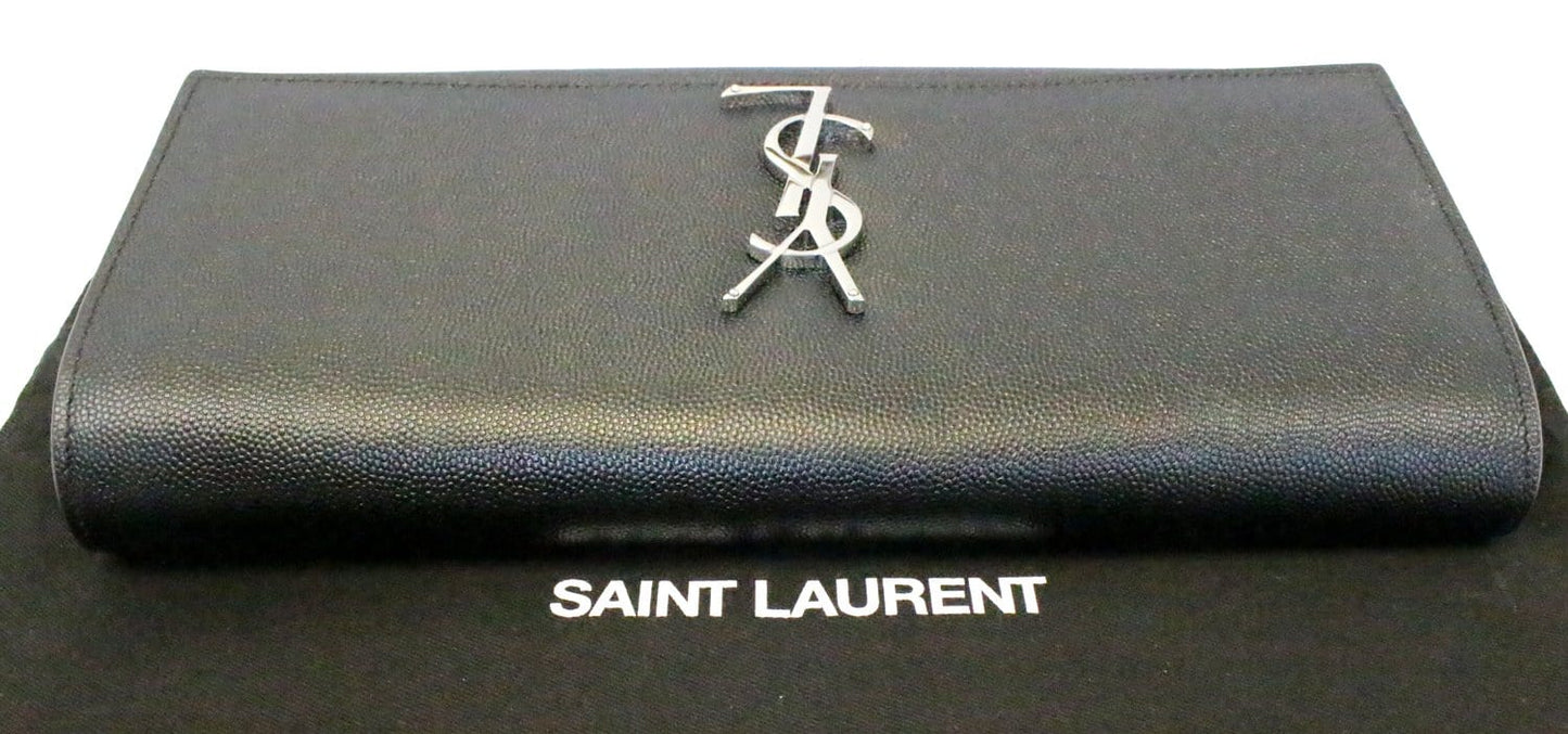 SAINT LAURENT Kate Black Leather Clutch