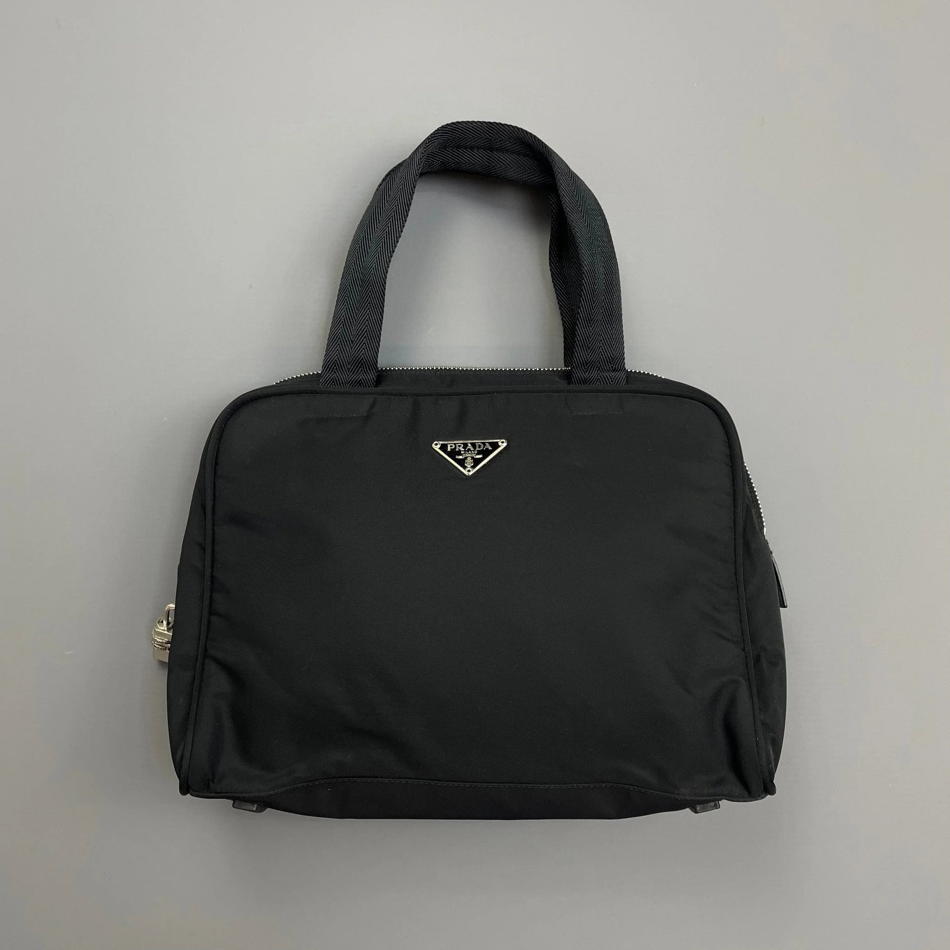Prada Black Tessuto Nylon Padlock Handbag