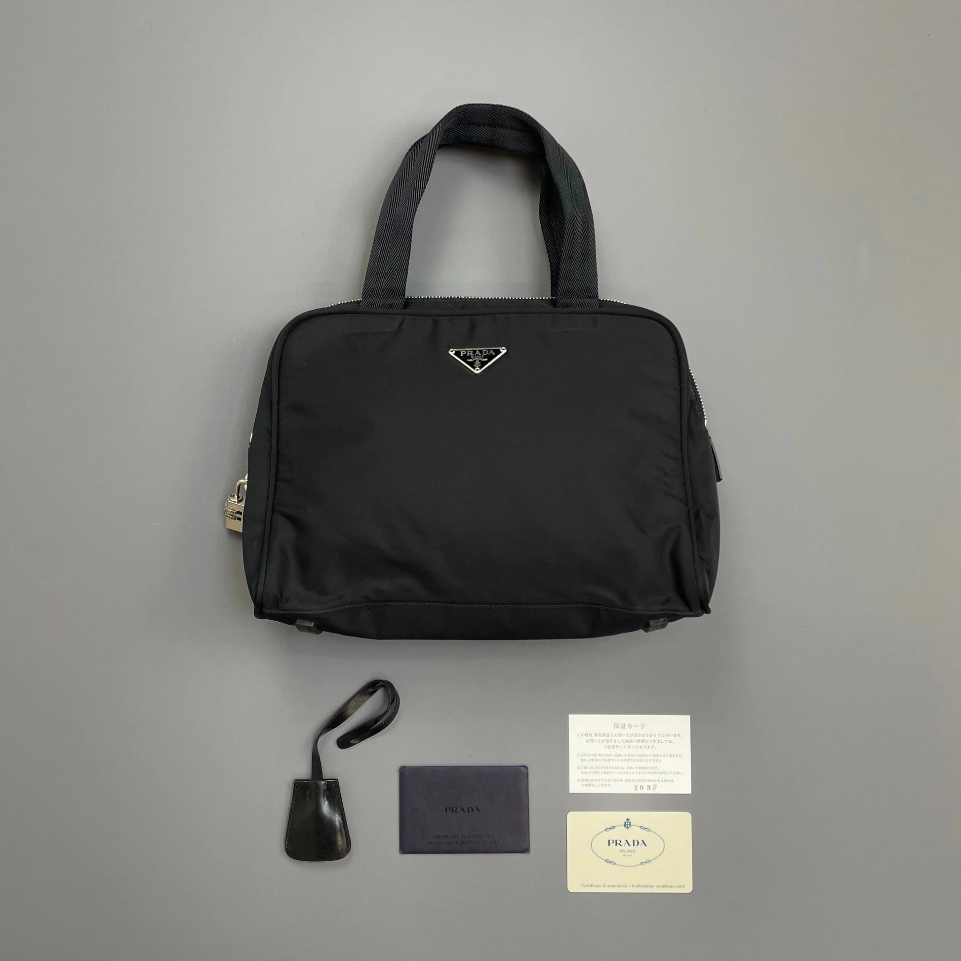 Prada Black Tessuto Nylon Padlock Handbag