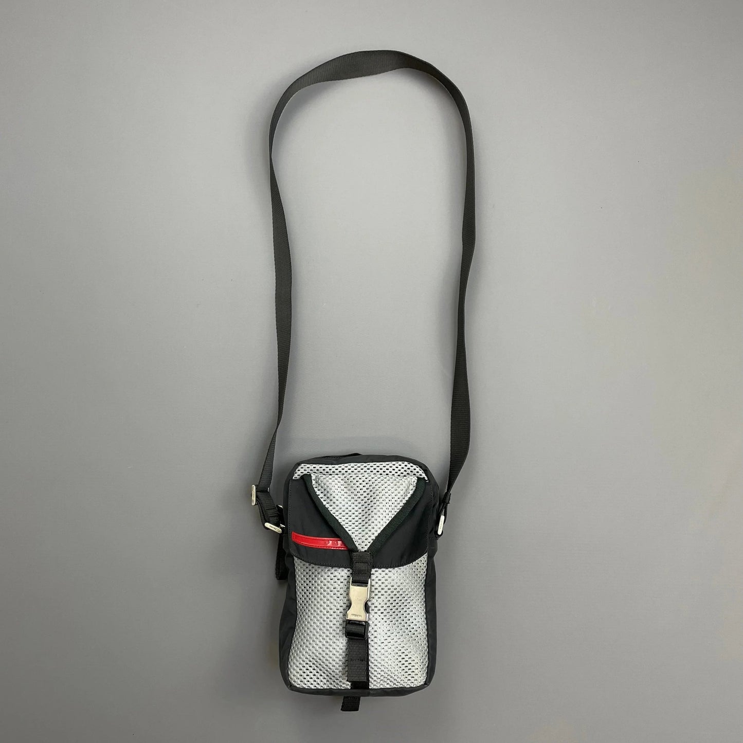 Prada Sport Grey & Black 00s Mesh Crossbody Side Shoulder Bag