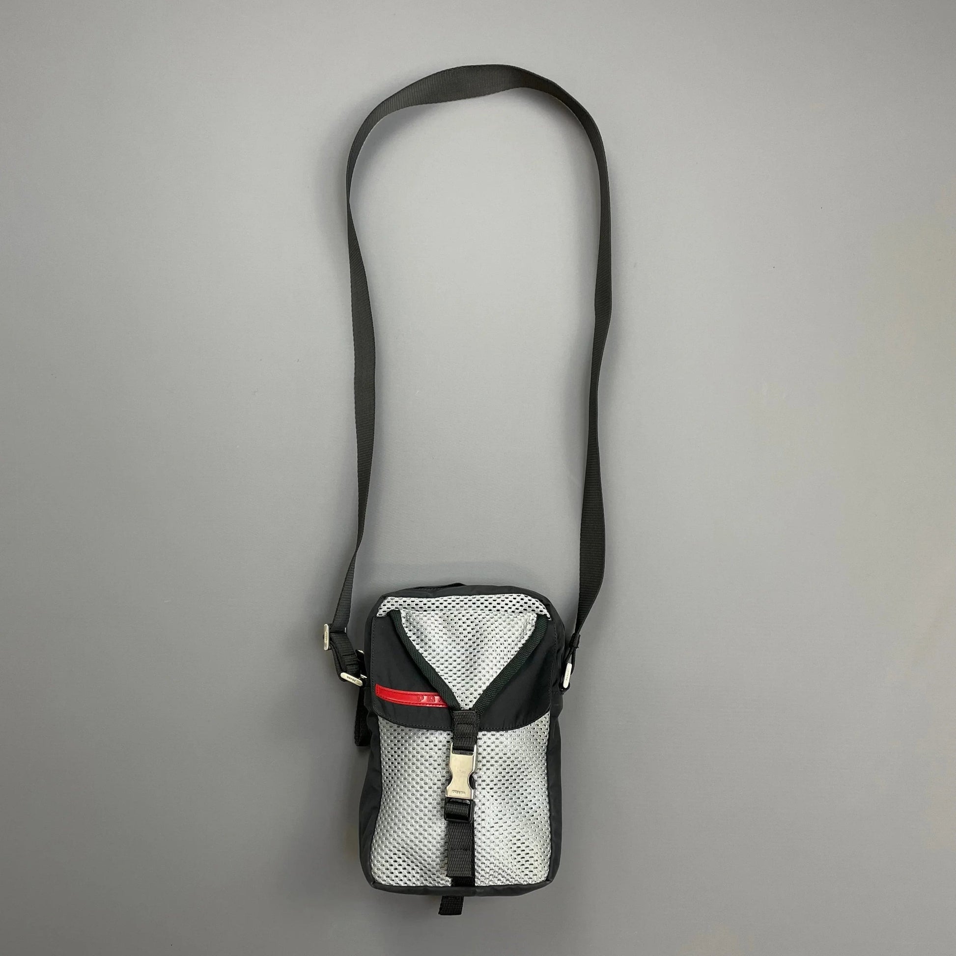 Prada Sport Grey & Black 00s Mesh Crossbody Side Shoulder Bag