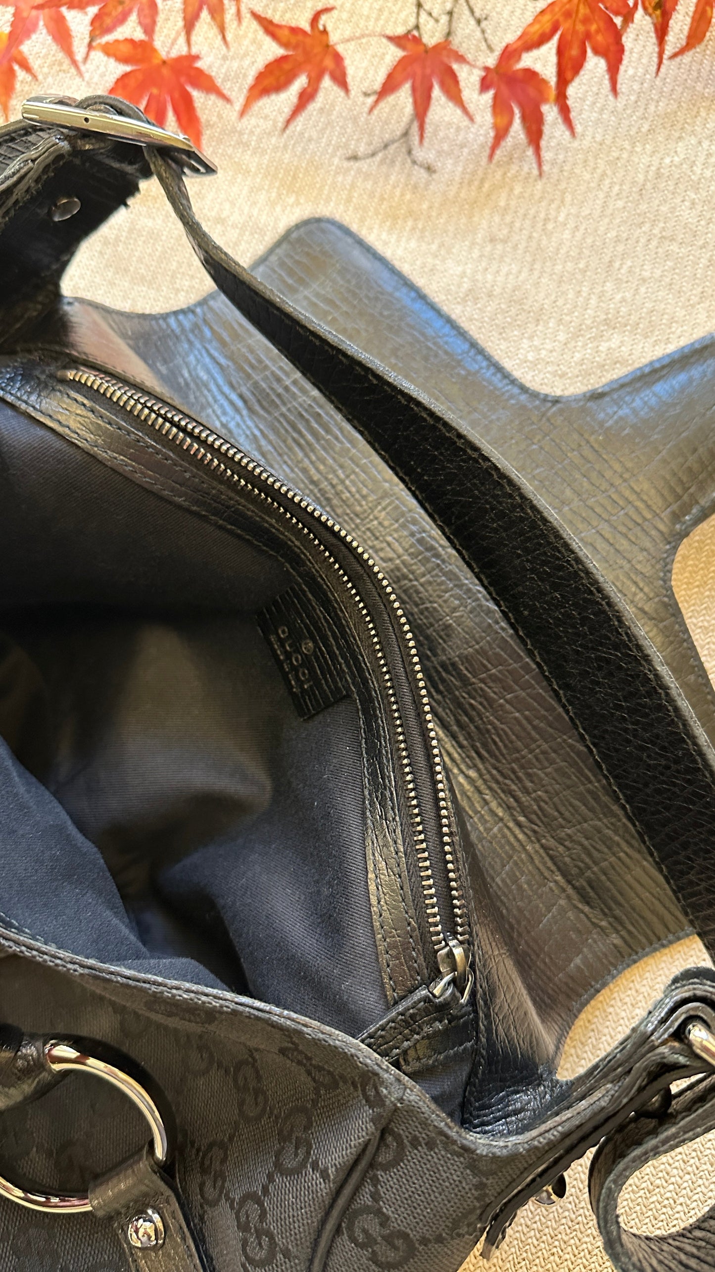 GUCCI Horsebit Flap Bag Canvas Black