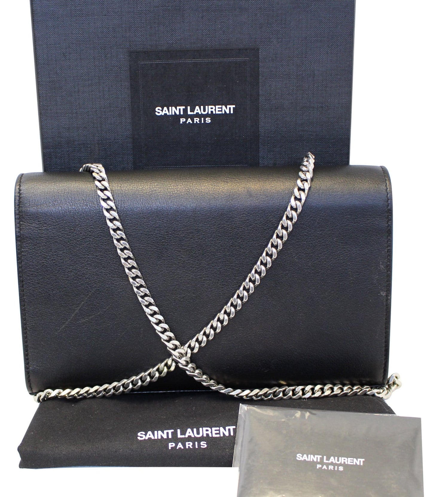 SAINT LAURENT Kate Studded Black Leather Chain Clutch Crossbody Bag