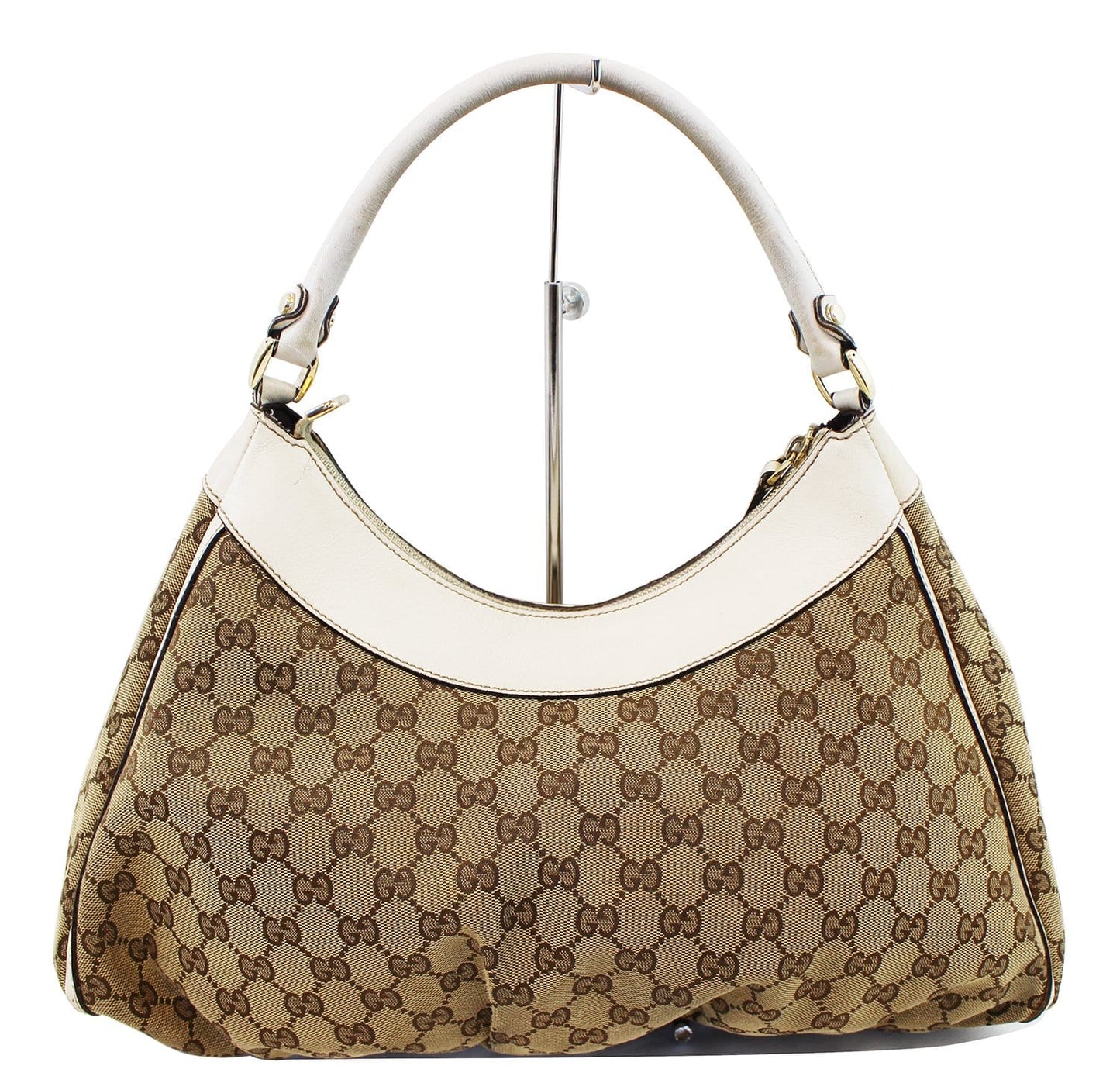 GUCCI Beige/White GG Canvas D Ring Hobo Bag -