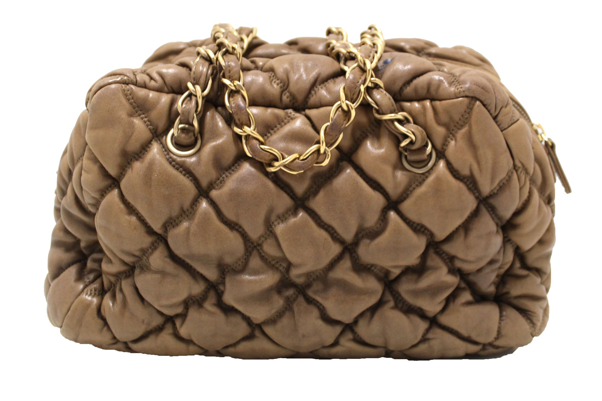Chanel Beige Bubble Quilted Lambskin Leather Bowler Bag