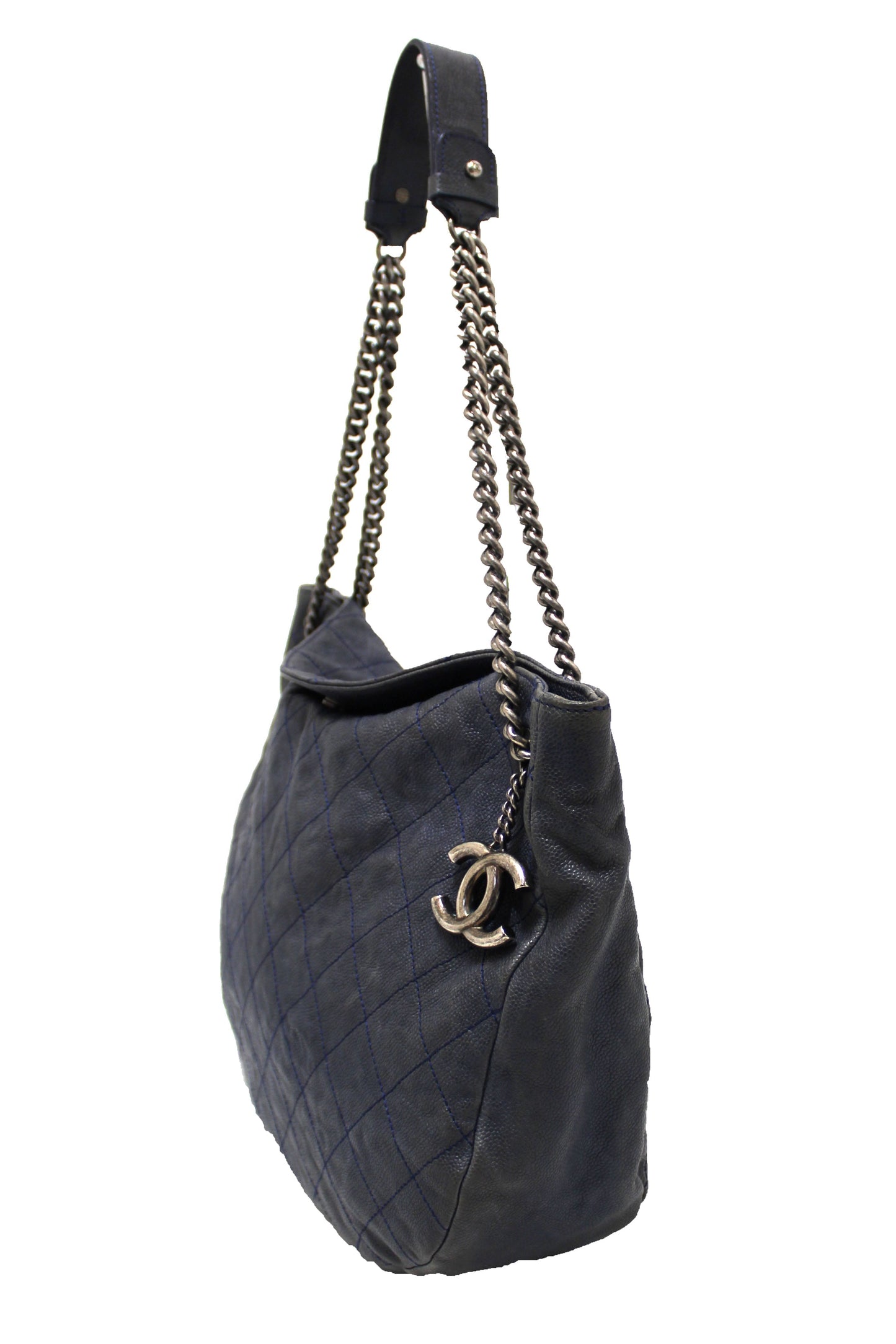 Chanel Blue Quilted Caviar Leather Hobo Shoulder Bag