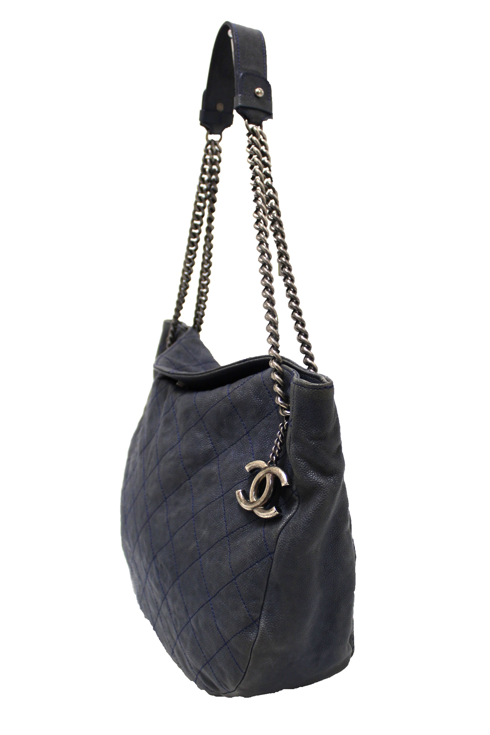 Chanel Blue Quilted Caviar Leather Hobo Shoulder Bag