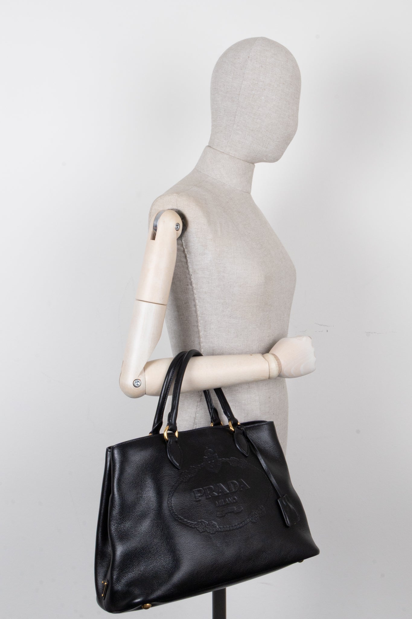 PRADA Logo Tote Bag Leather Black