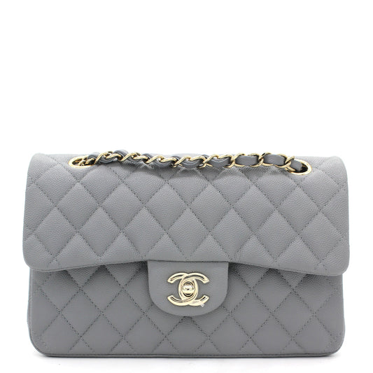 Chanel Caviar Quilted Small Classic Double Flap Grey