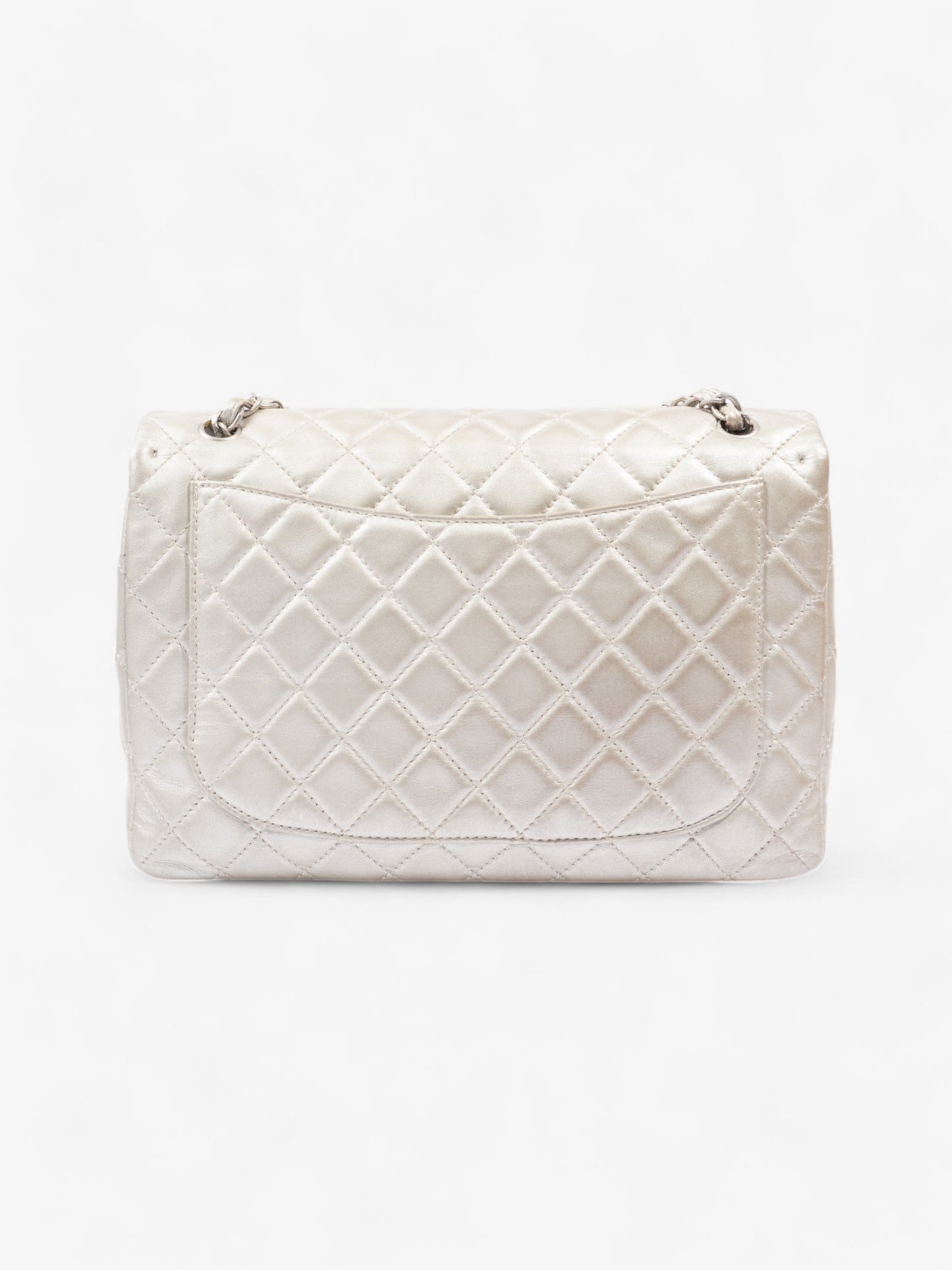 Chanel Classic Single Flap Metallic Grey Lambskin Leather Maxi