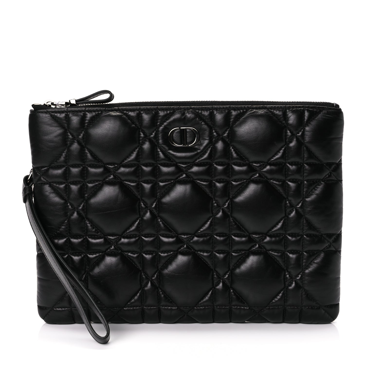 Christian Dior Supple Calfskin Cannage Caro Daily Pouch Black