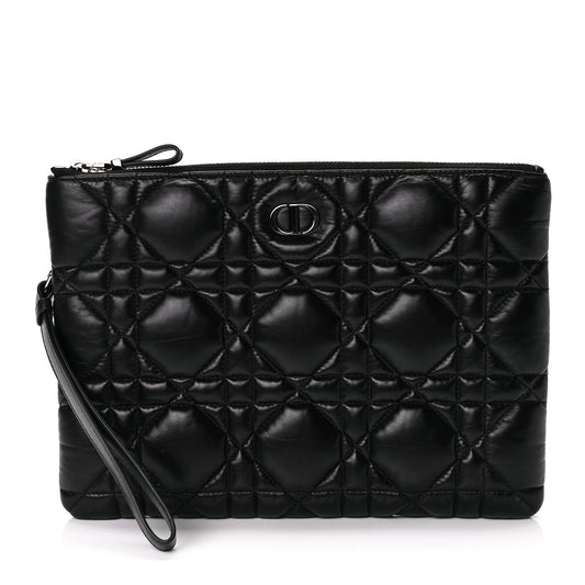Christian Dior Supple Calfskin Cannage Caro Daily Pouch Black