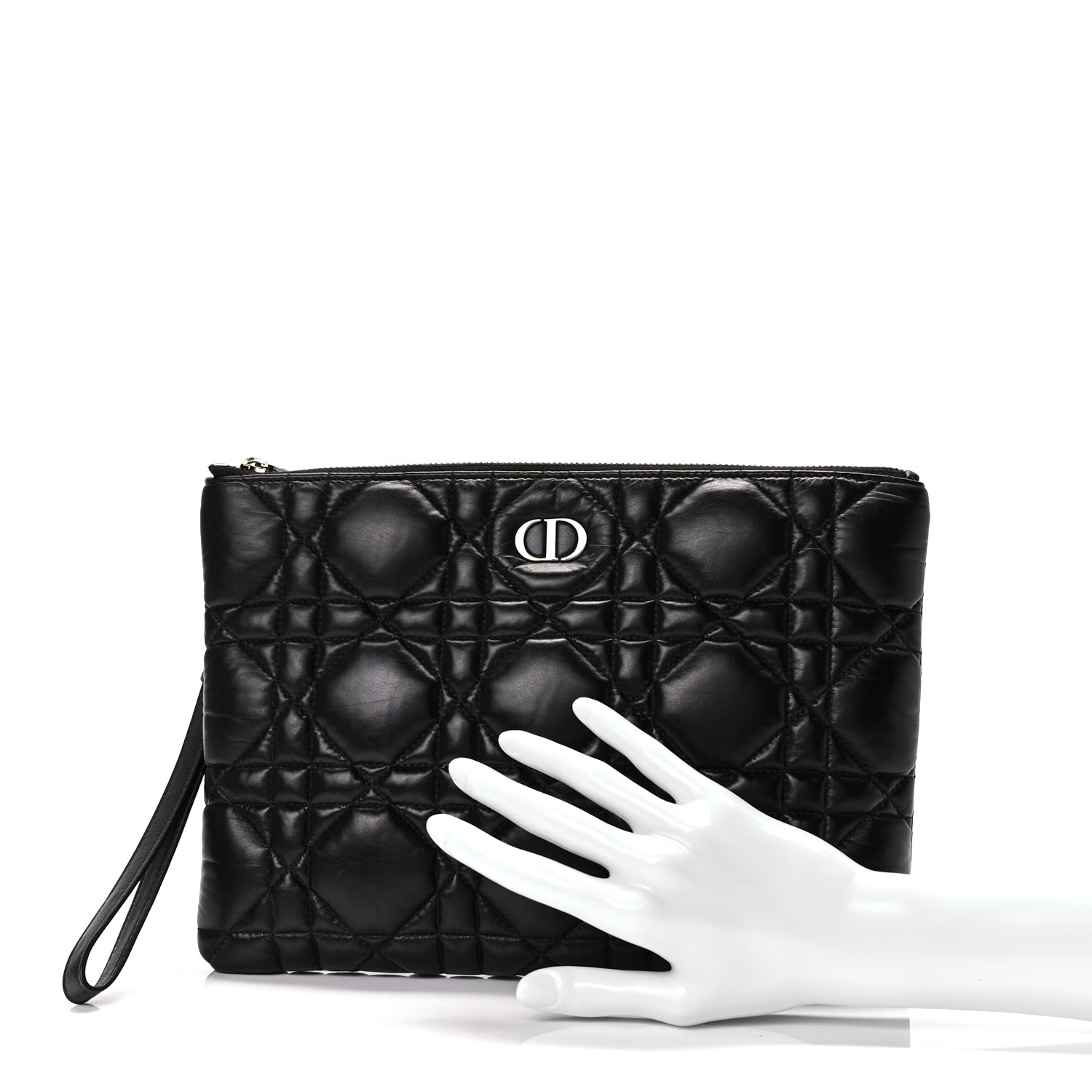 Christian Dior Supple Calfskin Cannage Caro Daily Pouch Black