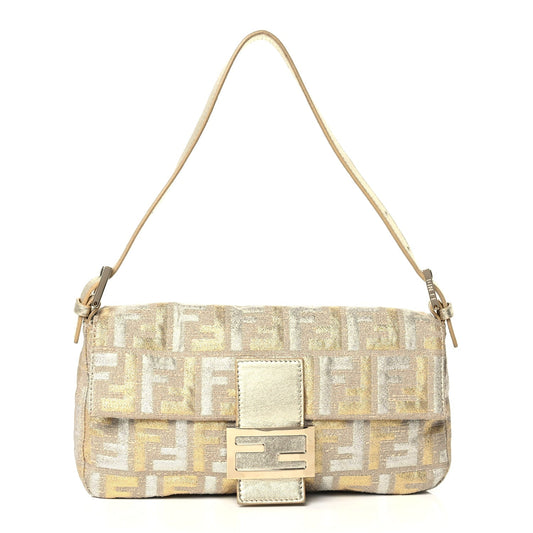 Fendi Metallic Lurex Zucca Baguette Gold Silver