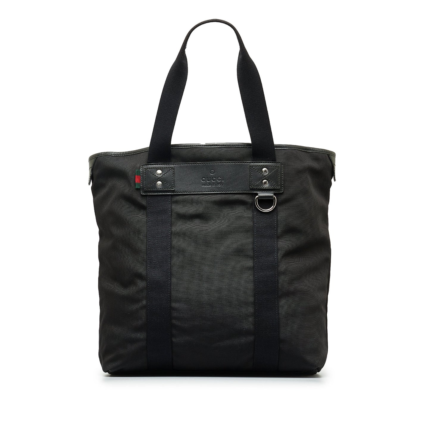 Gucci Web Black Leather Nylon Tote Style 2