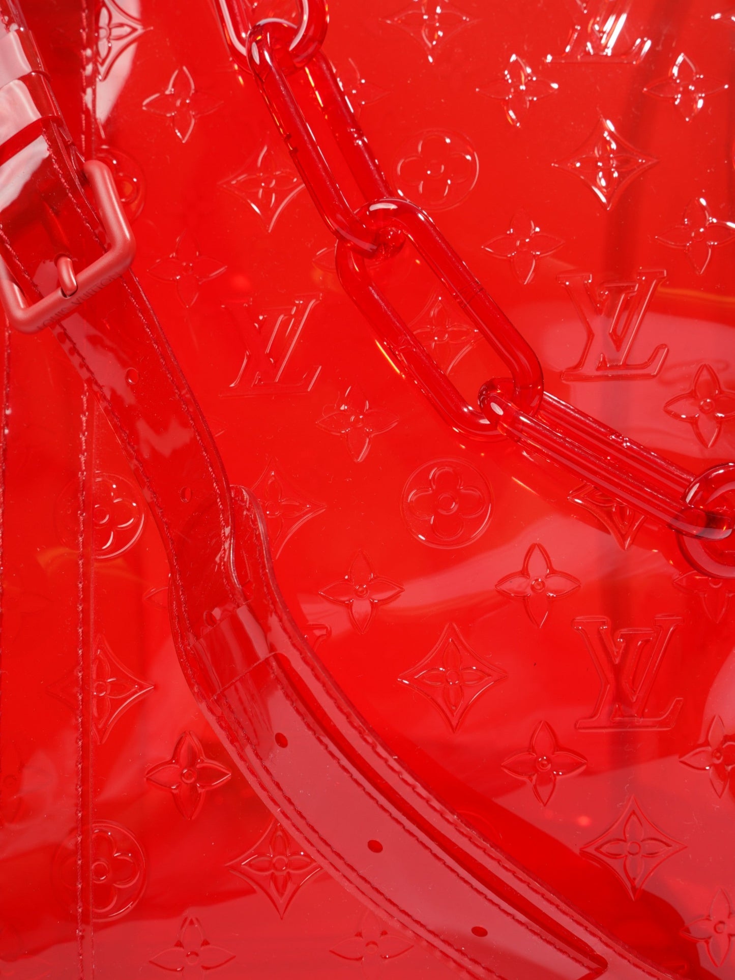 Louis Vuitton Transparent Keepall Bandouliere Virgil Abloh Red PVC 50cm