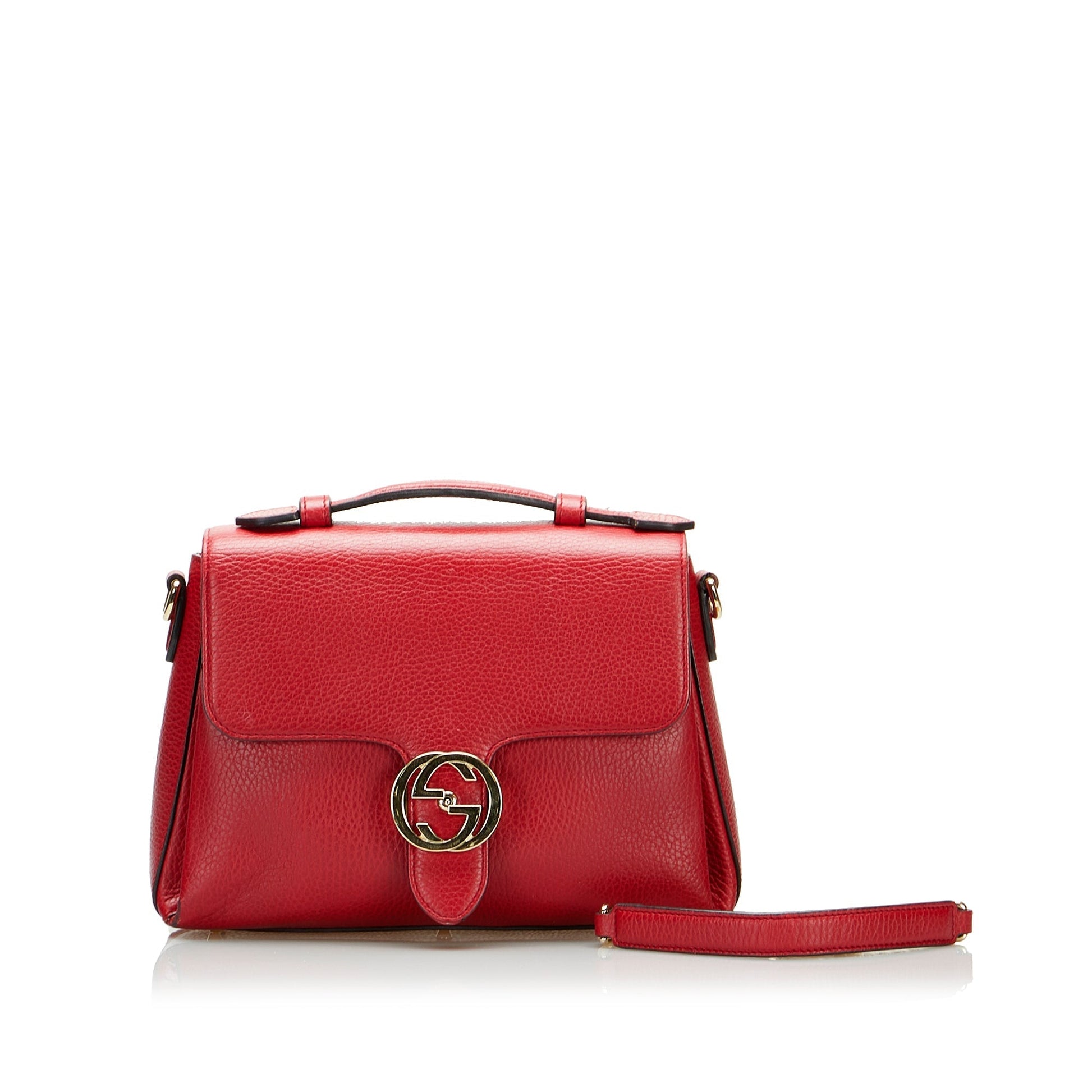 Gucci Interlocking G Red Leather Calfskin Handbag