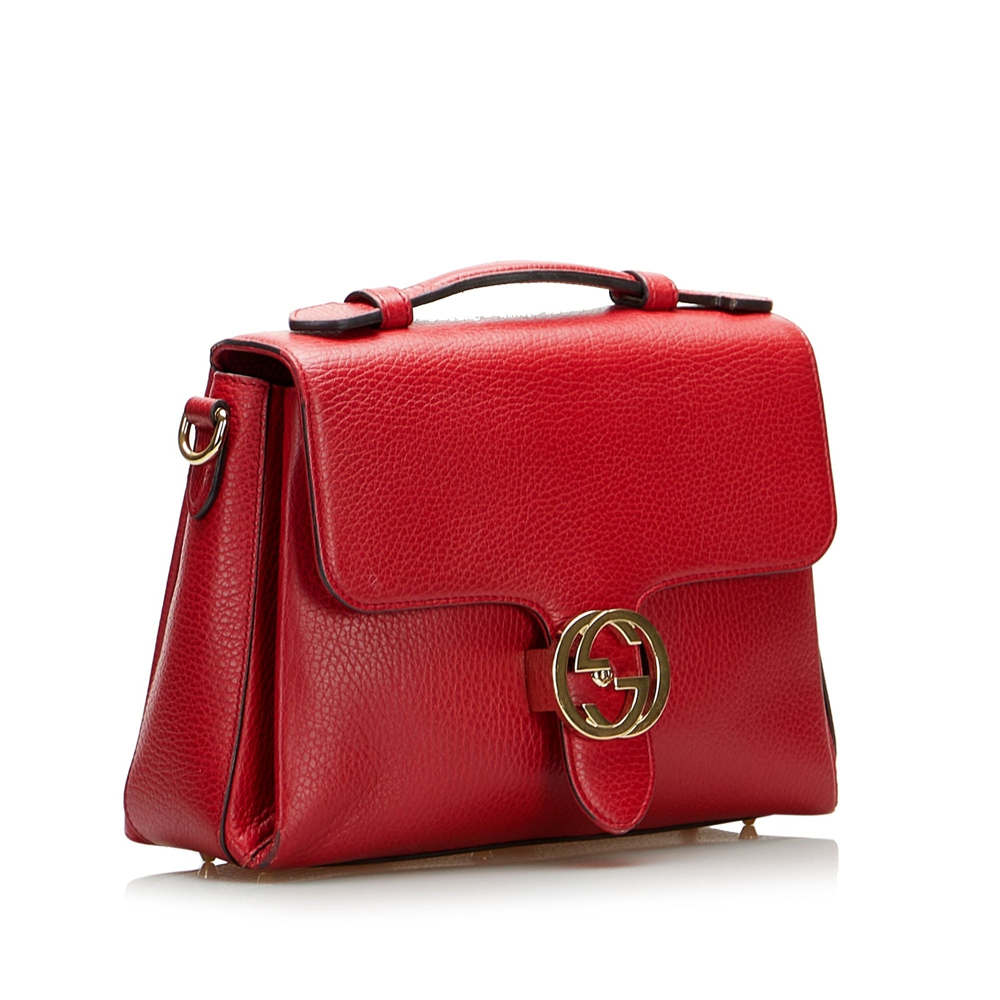 Gucci Interlocking G Red Leather Calfskin Handbag