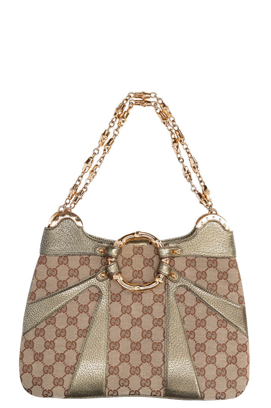 GUCCI Bamboo Chain Shoulder Bag GG Canvas